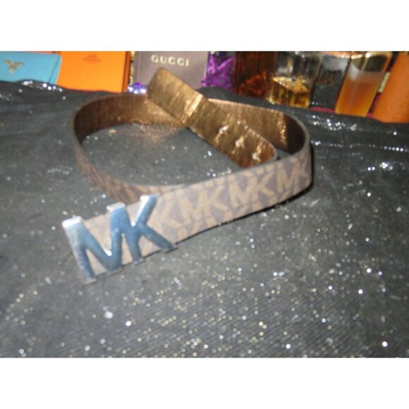 Michael Kors Brown MK Logo belt w/Silver Buckle size Medium 39.5 inches - Picture 2 of 7